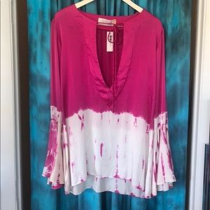Hand dyed silk bell sleeve tunic NEW